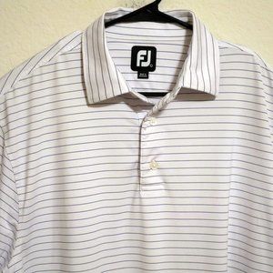 FootJoy Mens Short Sleeve Golf Polo Shirt Large White With Dark Blue Stripes